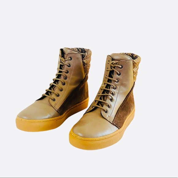 RENVY LEATHER TAUPE PADDED HI- TOPS - Picture 5 of 9